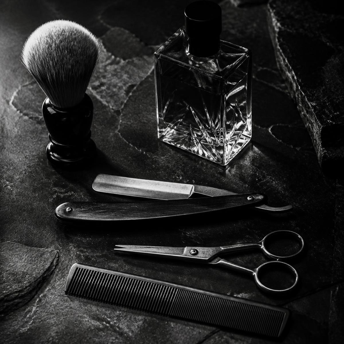 Professional grooming tools arranged with precision